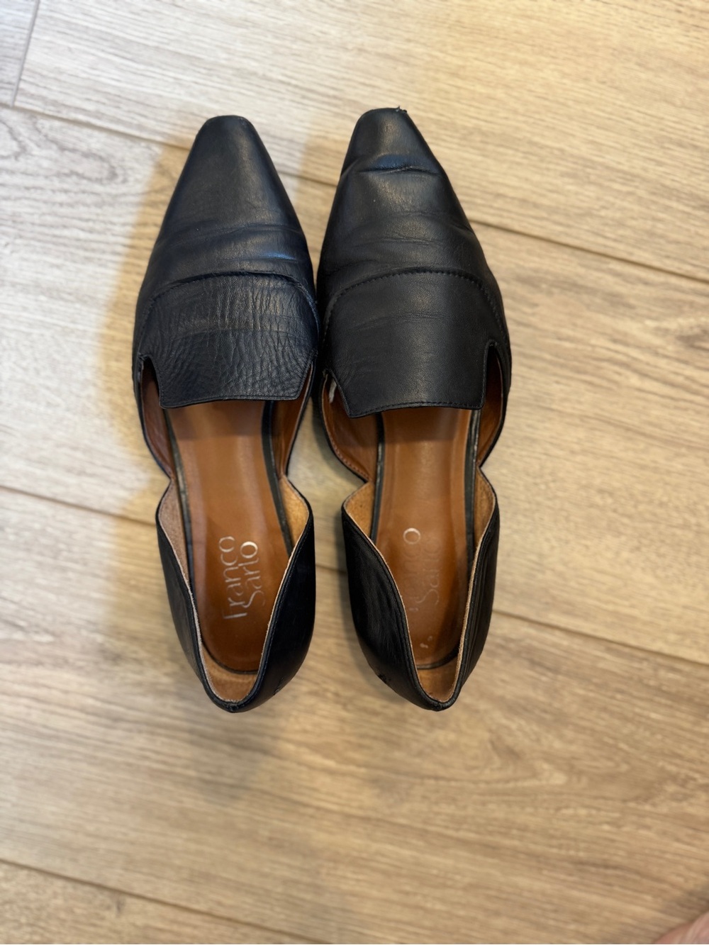 Franco Sarto Black Leather Pointed D'Orsay Flats